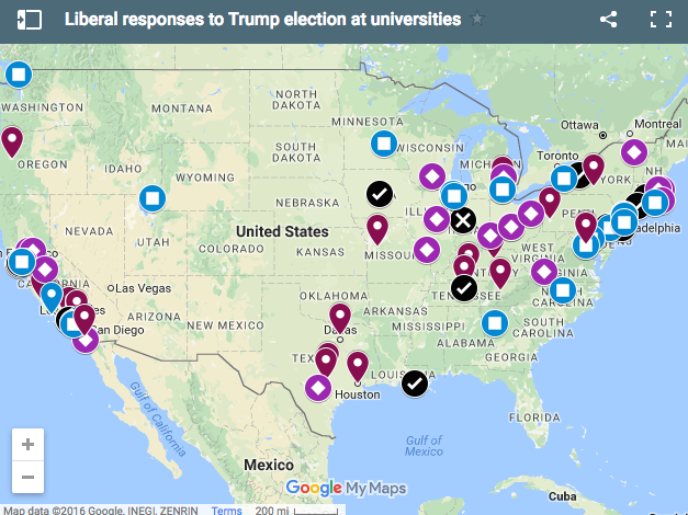 Map of Outraged College Campuses Post-Trump Win